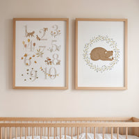 Poster-SET - Zahlenposter und schlafender Bär im Blumenkranz - A4 oder A3