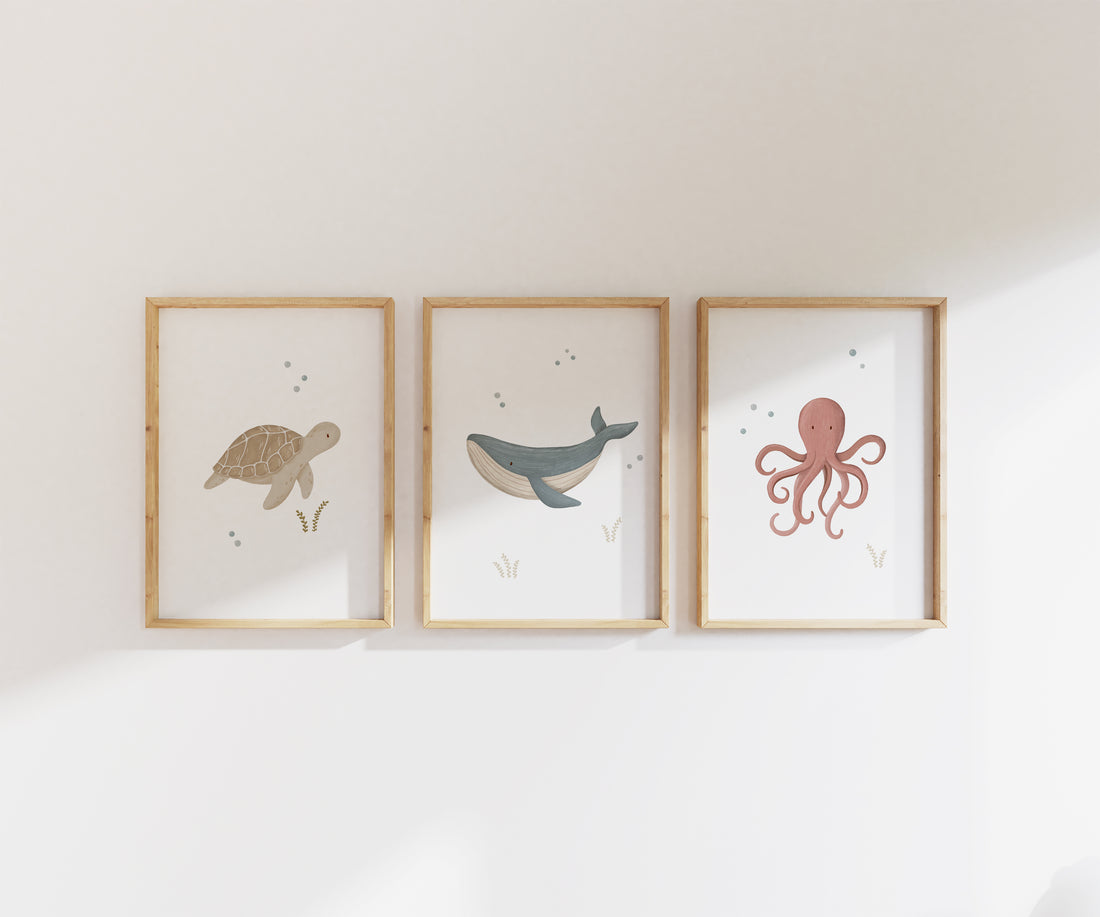 Posterset - Schildkröte, Wal & Krake - A4 oder A3