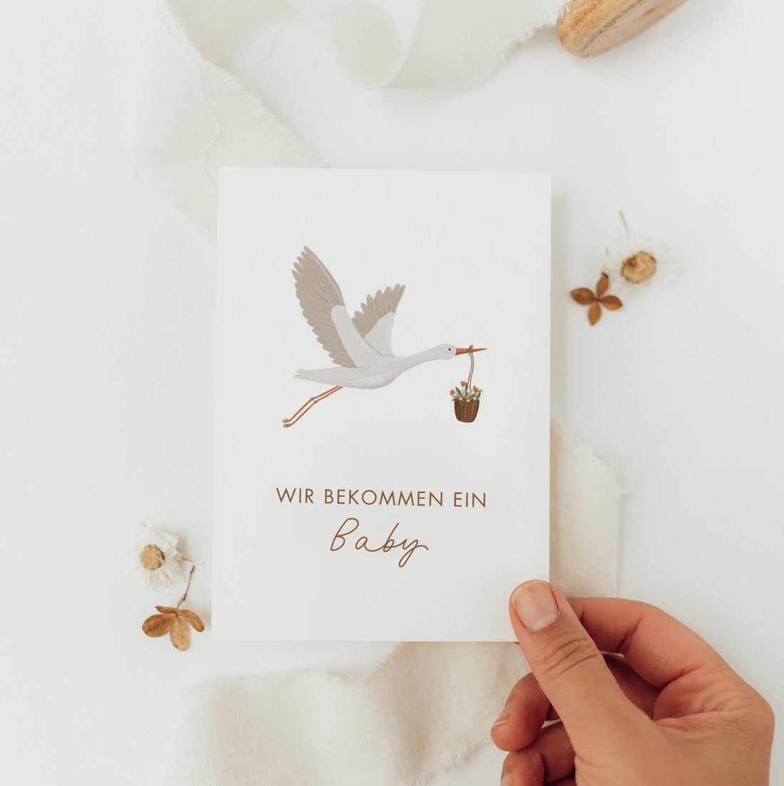 Postkarte Wir bekommen ein Baby - Storch - A6