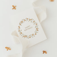 Postkarte happy birthday - Blumenkranz - A6