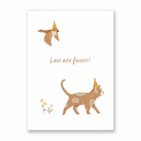 Postkarte Lass uns feiern - Katze & Spatz - A6