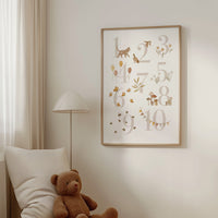 Posterset - Zahlenposter & schlafender Bär im Blumenkranz - A4 oder A3