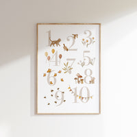 Posterset - Zahlenposter & schlafender Bär im Blumenkranz - A4 oder A3