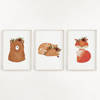 Posterset Waldtiere - Bär, Reh, Fuchs - A4