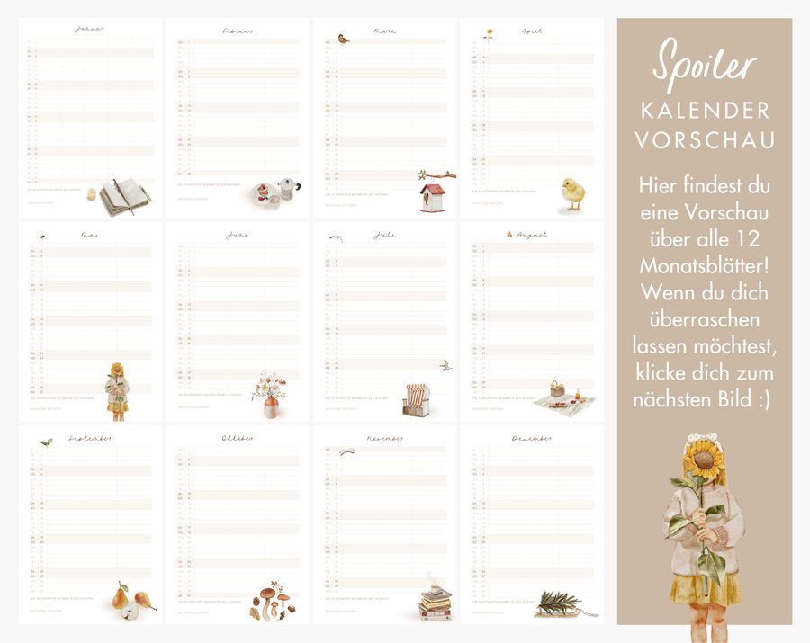 Wandkalender 2026 mit 3 Spalten in A4