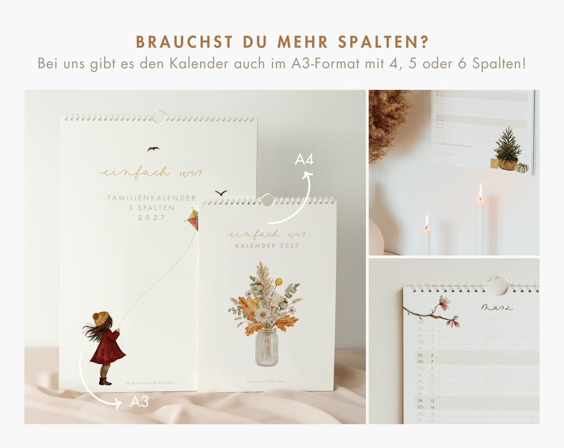 Wandkalender 2027 mit 3 Spalten in A4