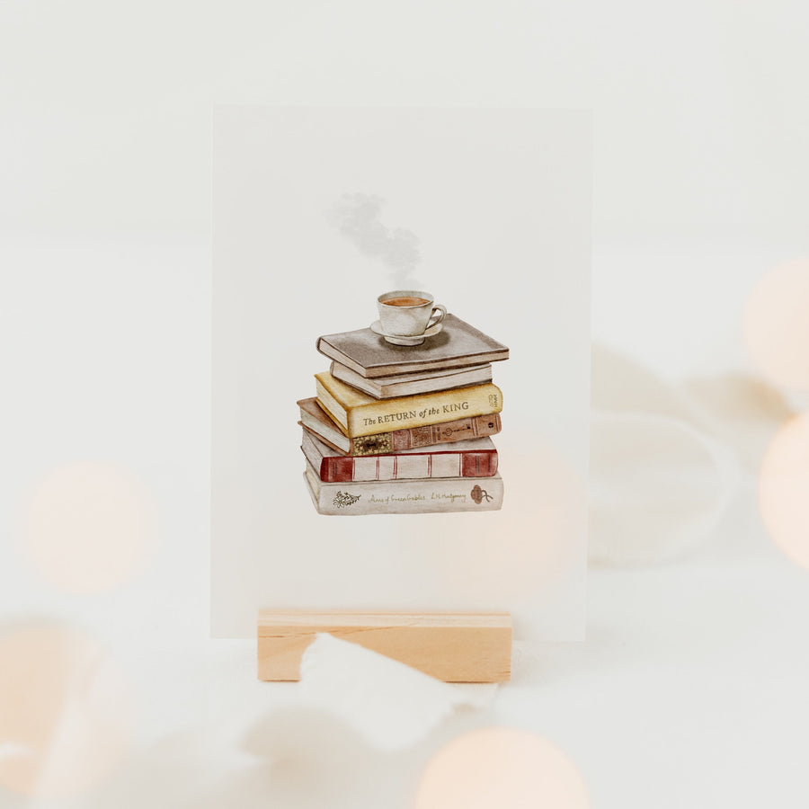 Postkarte Bücherstapel - A6